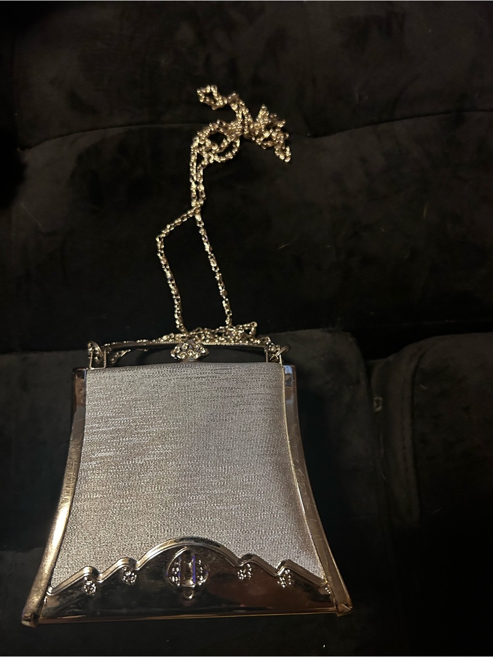 Source Unknown Silver Evening Clutch with Decorative Metal Trim - Picture 2 of 4